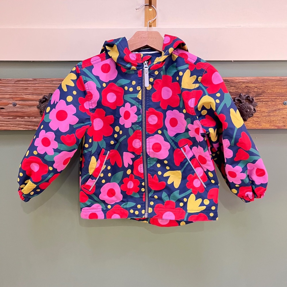 Hanna Andersson Kids Floral Hooded Windbreaker Jacket Navy Pink Size 4 100cm
